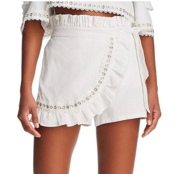 Misa Los Angeles White Nelli Ruffle Grommet Trim Tie Waist Wrap Skort - Picture 3 of 10